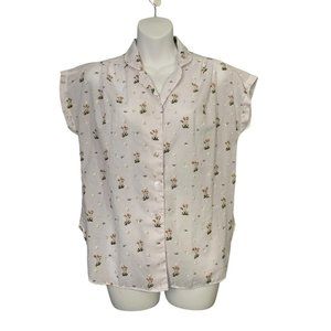 Vintage Square Boxy Shirt Womens White Flowers Shirt Tales Style Rite‎ S/M